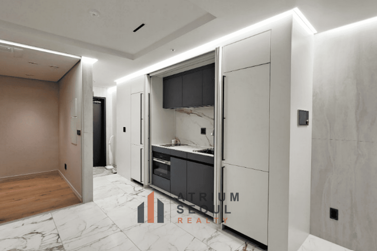 Modern Kitchen in Newly built 2BR apartment for rent in Gangnam