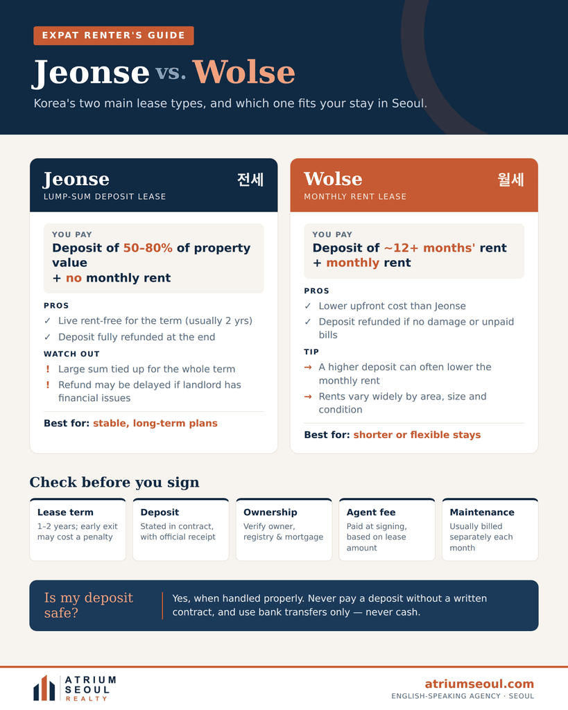 What is the difference between Monthly Rent Wolse and Jeonse in Korea